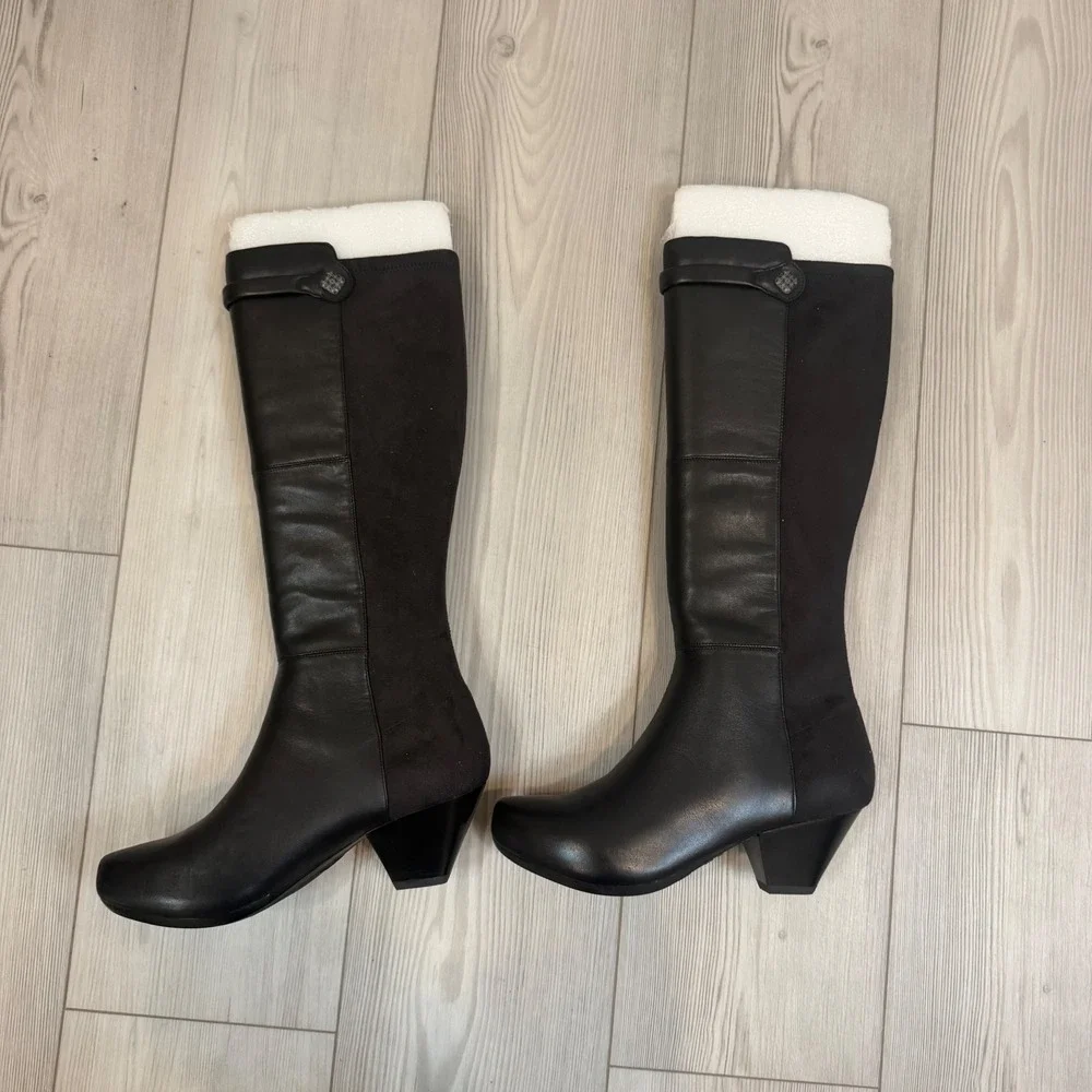 NEW Dansko Bethany Black Nappa Leather Knee High Heeled Boots Size 39 US 8.5-9